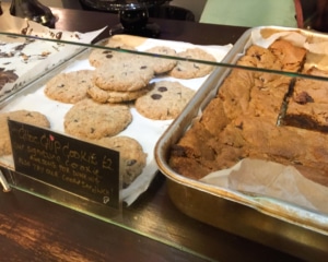 Trays of chocolate chip cookies and brownies.