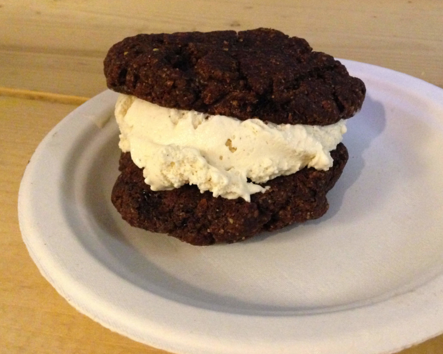 Ice cream between two cookies.