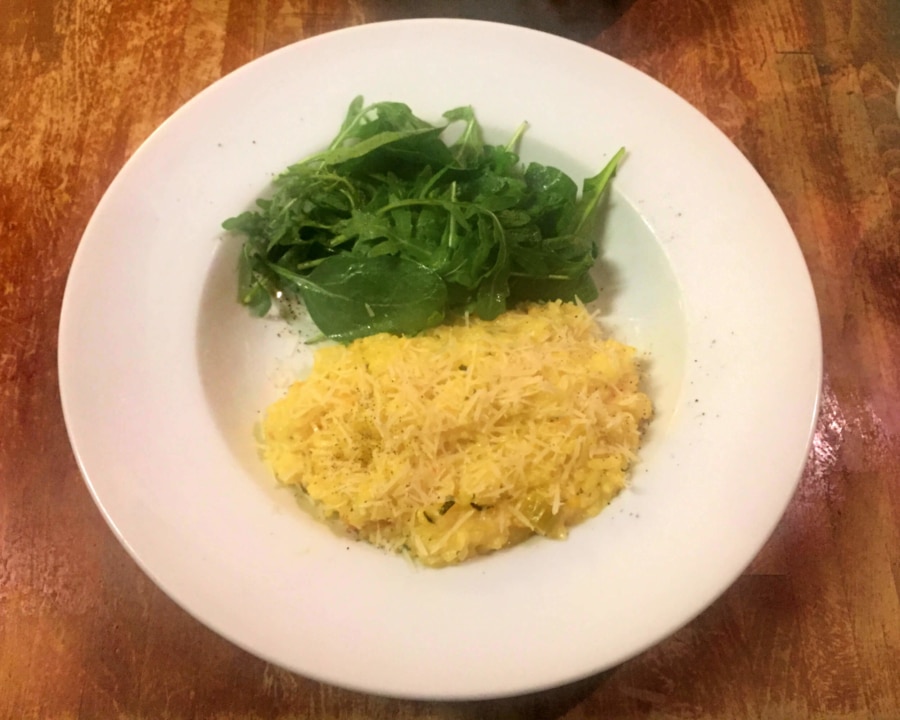 Butternut squash risotto with salad.